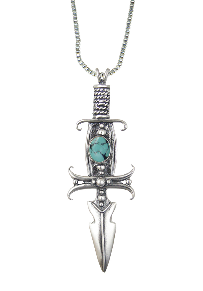 Sterling Silver Deathmaker Knife Dagger Pendant With Chinese Turquoise